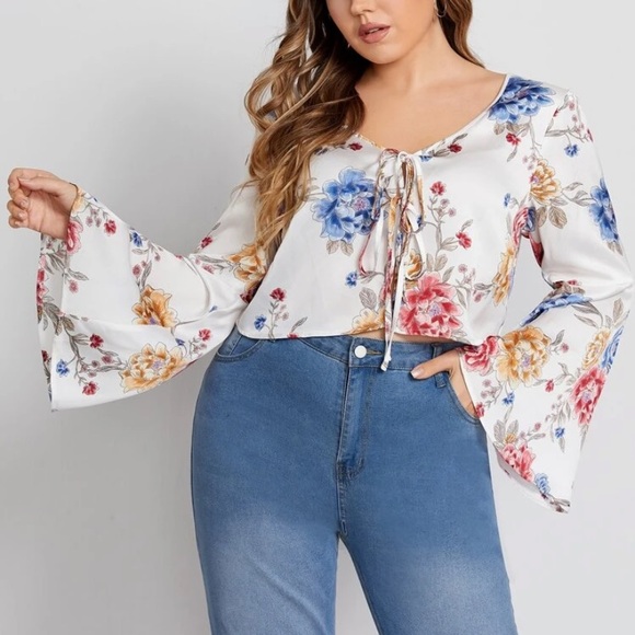 SHEIN Tops - Floral tie shirt